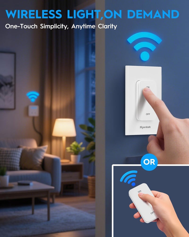 Syantek مخرج تحكم عن بُعد 15A/1875W مفتاح ضوء محمول مثبت على الحائط، مفتاح ضوء لاسلكي 200 قدم، مفتاح مخرج كهربائي للتشغيل والإيقاف للمصابيح والمراوح وأضواء عيد الميلاد، مبرمج - Image 3